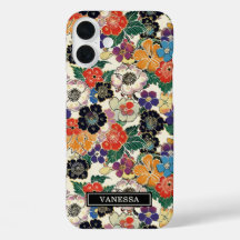 Kleurrijke Japanse Bloemen Geborduurd