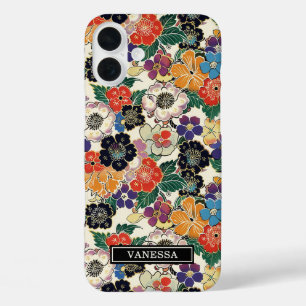 Kleurrijke Japanse Bloemen Geborduurd iPhone 16 Plus Hoesje