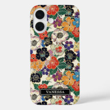 Kleurrijke Japanse Bloemen Geborduurd