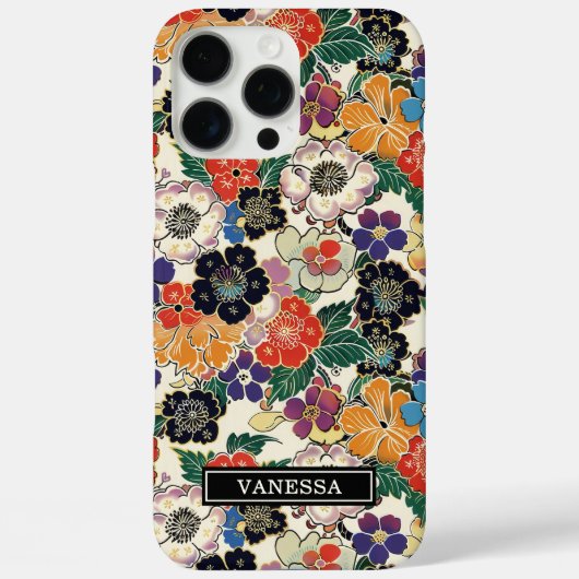 Kleurrijke Japanse Bloemen Met Monogram Case-Mate iPhone Case (Achterkant)