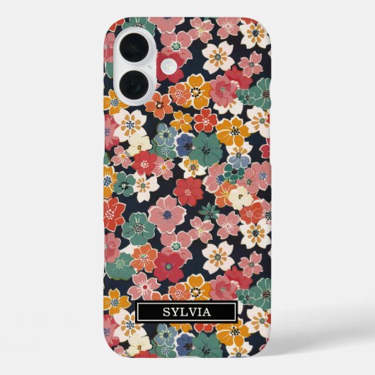 Kleurrijke Japanse Bloemige Print Monogram Case-Mate iPhone Case (Achterkant)