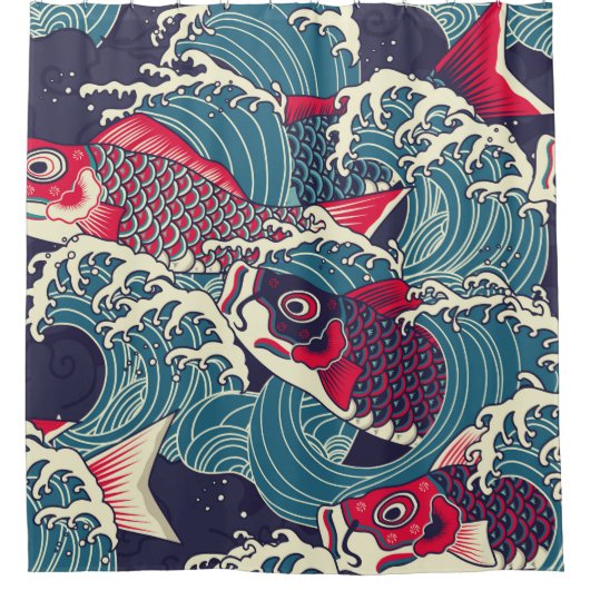 Kleurrijke japanse Koi/karper in de golfnaadloze Douchegordijn (Voorkant)