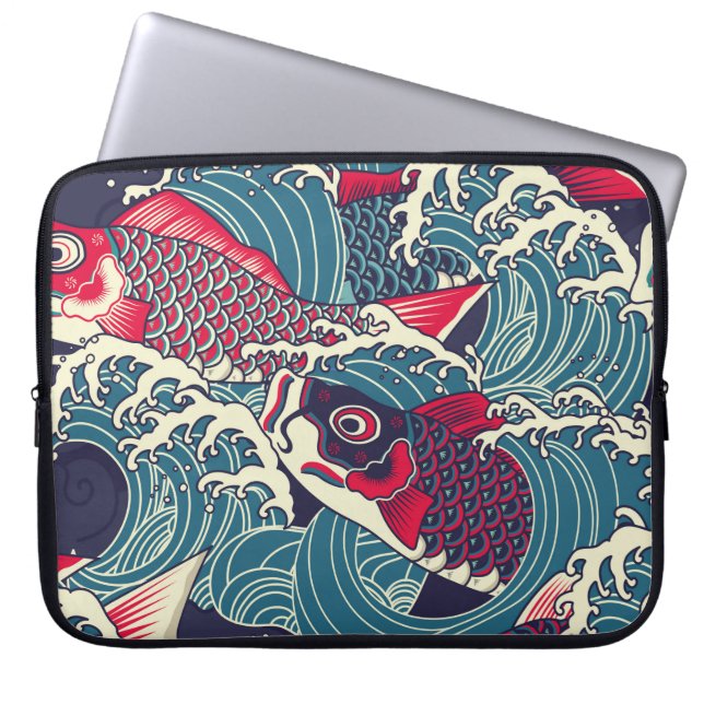 Kleurrijke japanse Koi/karper in de golfnaadloze Laptop Sleeve (Voorkant)