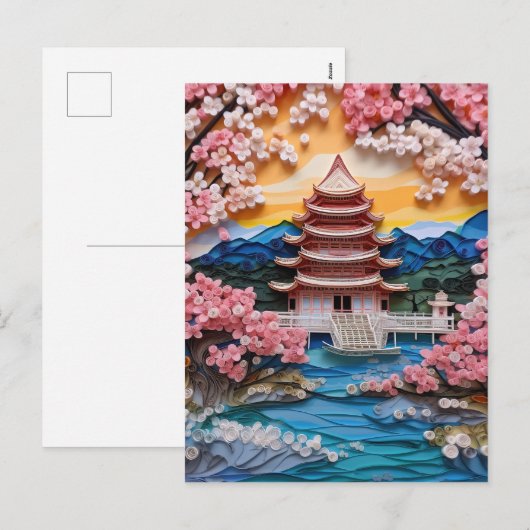 Kleurrijke Japanse Landschapsachtergrond Feestdagenkaart (Voorkant / Achterkant)