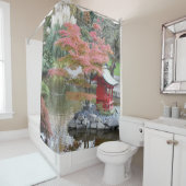 Kleurrijke Japanse Tuin Scène Landschap Douchegordijn (In situ)