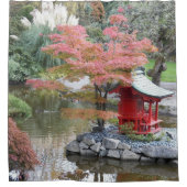 Kleurrijke Japanse Tuin Scène Landschap Douchegordijn (Voorkant)
