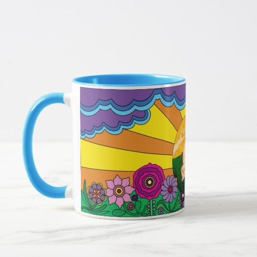 Kleurrijke jaren 60 Bloemenkind Hippie Verjaardags Mok (Links)