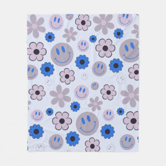 Kleurrijke jaren 70 Groovy Flower Smile Gezichtspa Fleece Deken