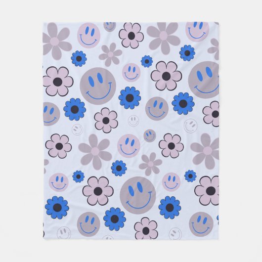 Kleurrijke jaren 70 Groovy Flower Smile Gezichtspa Fleece Deken (Voorkant)