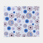 Kleurrijke jaren 70 Groovy Flower Smile Gezichtspa Fleece Deken (Voorkant (Horizontaal))