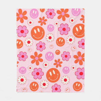 Kleurrijke jaren 70 Groovy Flower Smile Gezichtspa Fleece Deken
