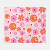 Kleurrijke jaren 70 Groovy Flower Smile Gezichtspa Fleece Deken (Voorkant (Horizontaal))