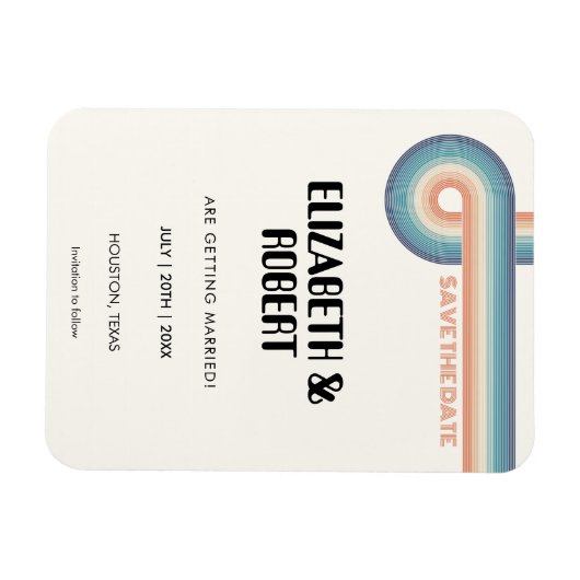 kleurrijke jaren 70 retro bruiloft Save the date Magneet (Horizontaal)