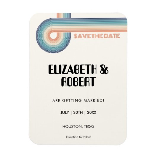  kleurrijke jaren 70 retro bruiloft Save the date Magneet (Verticaal)
