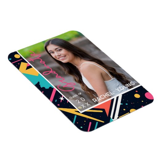 Kleurrijke jaren 80 Retro Bright Afstuderen Aankon Magneet (Rechterzijde)