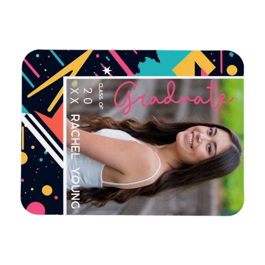 Kleurrijke jaren 80 Retro Bright Afstuderen Aankon Magneet (Horizontaal)