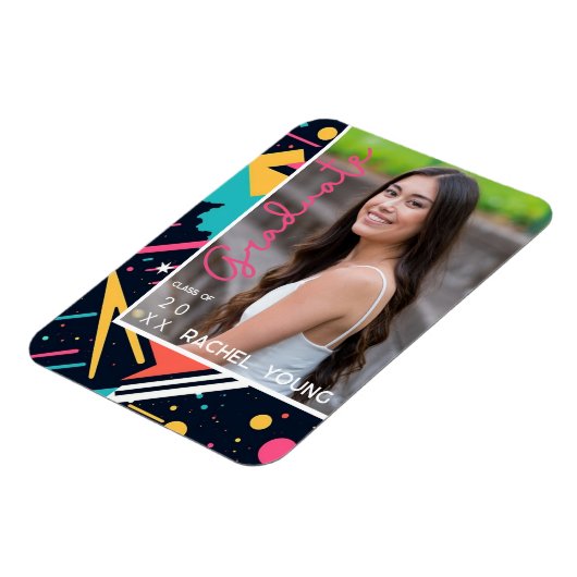 Kleurrijke jaren 80 Retro Bright Afstuderen Aankon Magneet (Linkerzijde)