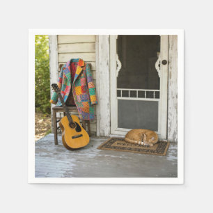 Kleurrijke jas met gitaar en kat servet