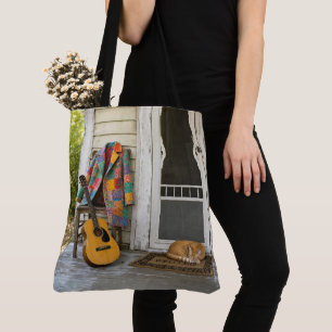 Kleurrijke Jas met Gitaar en Kat Tote Bag
