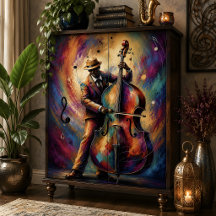 Kleurrijke Jazzbasspeler Decoupage