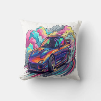 Kleurrijke JDM sportauto driftende neon bandenrook Kussen