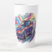 Kleurrijke JDM sportauto driftende neon bandenrook Latte Mok (Voorkant)