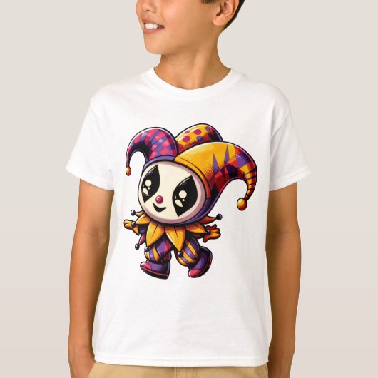 "Kleurrijke Jester karakter illustratie" T-shirt (Voorkant)