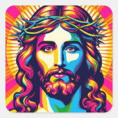 Kleurrijke Jesus sticker! Vierkante Sticker (Voorkant)