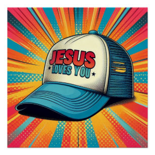 Kleurrijke Jesus trucker pet! Perfect Poster