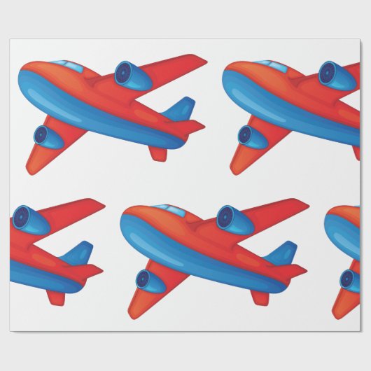 Kleurrijke Jet Vliegtuig Rood en Blauw Vliegtuig Cadeaupapier (Vlak)