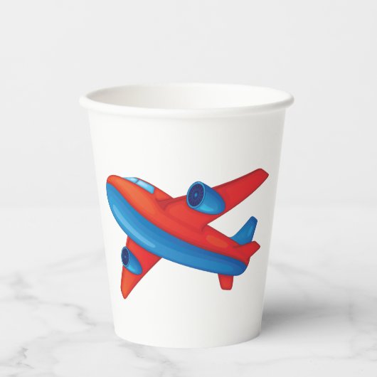 Kleurrijke Jet Vliegtuig Rood en Blauw Vliegtuig Papieren Bekers (Voorkant)