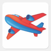 Kleurrijke Jet Vliegtuig Rood en Blauw Vliegtuig Vierkante Sticker (Voorkant)