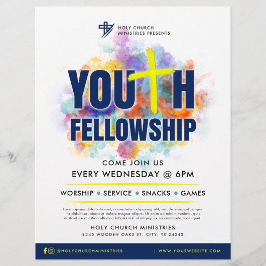 Kleurrijke Jeugd Fellowship Kerk Evenement Flyer (Voorkant)
