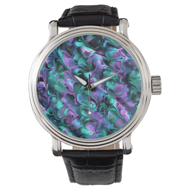 Kleurrijke Jewel Tone Fractal Marmer Abstracte Kun Horloge (Voorkant)