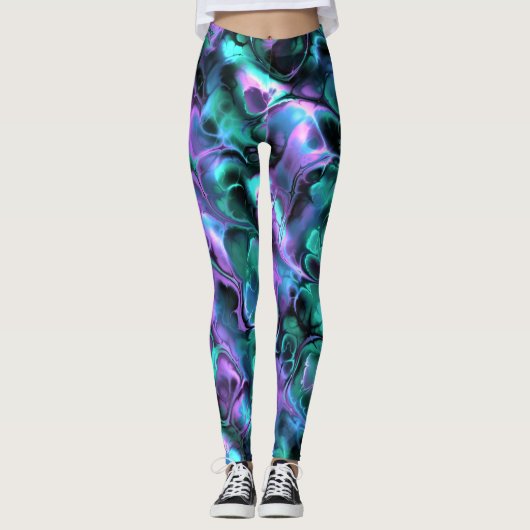 Kleurrijke Jewel Tone Fractal Marmer Abstracte Kun Leggings (Voorkant)