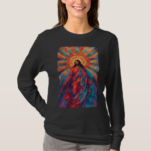 Kleurrijke Jezus Christelijke Vrouwen Lange Mouwen T-shirt