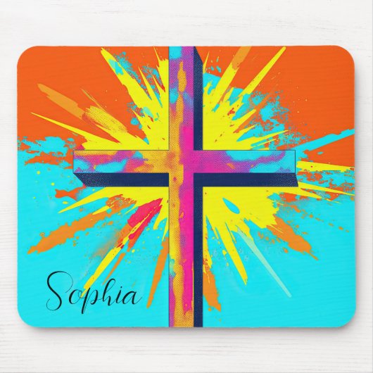 Kleurrijke Jezus Cross Jezus Illustratie Custom Muismat (Voorkant)