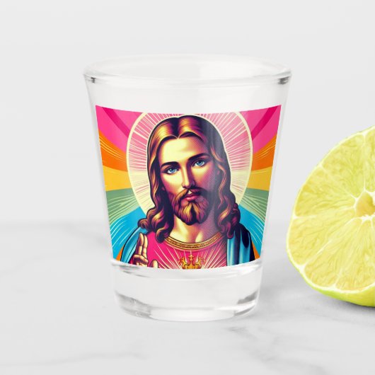 Kleurrijke Jezus schoot glas! Shot Glas (Voorkant)