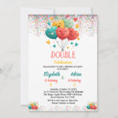 Kleurrijke Joint Twin verjaardagsfeestje voor kind Kaart (Voorkant)