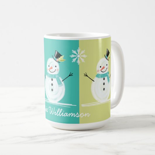 Kleurrijke Jolly Snowman Kerstmis Winter landschap Koffiemok (Voorkant rechts)