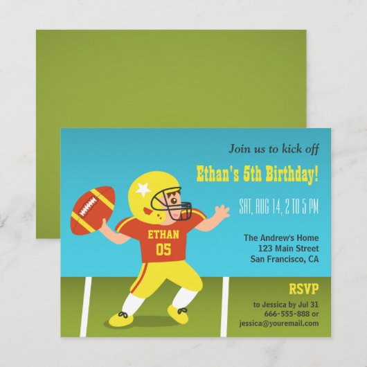 Kleurrijke Jongen Football Verjaardag Uitnodiginge Kaart (Voorkant / Achterkant)