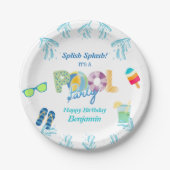 Kleurrijke Jongen Zwembad Verjaardagsfeestje Papieren Bordje (Voorkant)