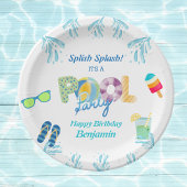 Kleurrijke Jongen Zwembad Verjaardagsfeestje Papieren Bordje