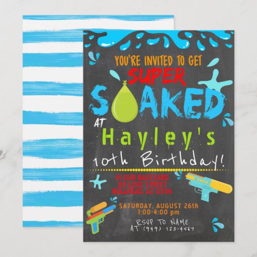Kleurrijke jongens Water Party Water Pistool Splas Kaart (Voorkant / Achterkant)