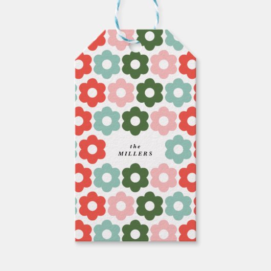 Kleurrijke Joyful Christmas Retro Daisy Gift Label Cadeaulabel (Voorkant)