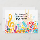 Kleurrijke Jumbled Muzieknoten V2 Verjaardagsfeest Kaart (Voorkant)