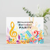 Kleurrijke Jumbled Muzieknoten V2 Verjaardagsfeest Kaart (Staand voorkant)