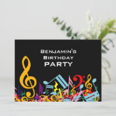 Kleurrijke Jumbled Muzieknoten Verjaardagsfeest Kaart (Staand voorkant)