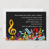 Kleurrijke Jumbled Muzieknoten Verjaardagsfeest Kaart (Achterkant)