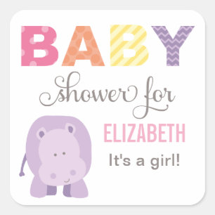 Kleurrijke Jungle Dieren Baby Meisje Roze Vierkante Sticker